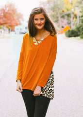 Leopard Back Tunic Top  in Orange