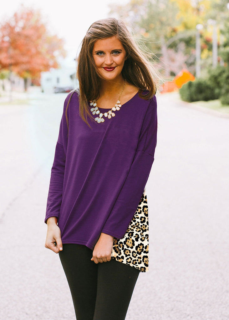 Leopard Back Tunic Top  in Purple