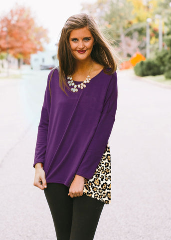Leopard Back Tunic Top  in Purple