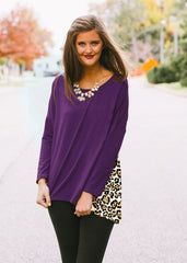 Leopard Back Tunic Top  in Purple