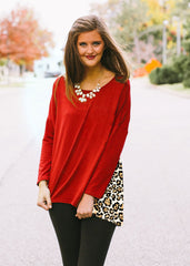 Leopard Back Tunic Top  in Red