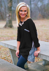 Gingham Back Tunic Top in Black
