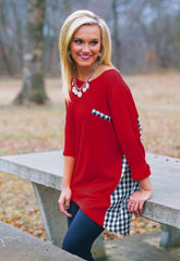 Gingham Back Tunic Top in Crimson
