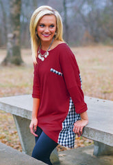 Gingham Back Tunic Top in Garnet