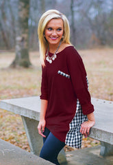 Gingham Back Tunic Top in Maroon