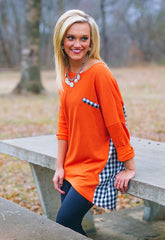Gingham Back Tunic Top in Orange