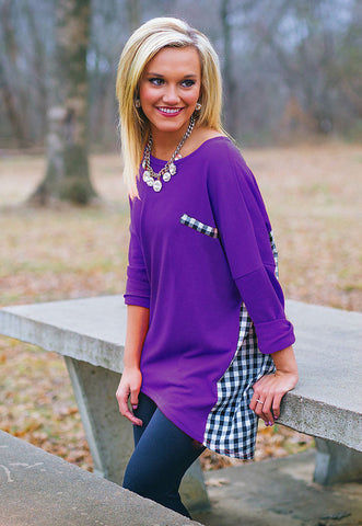Gingham Back Tunic Top in Purple