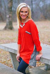Gingham Back Tunic Top in Red