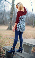 Gingham Back Tunic Top in Maroon