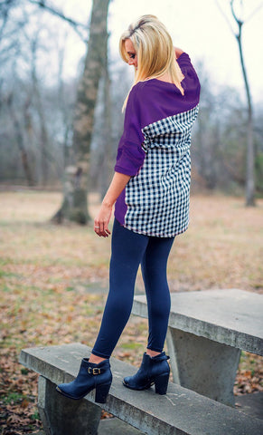 Gingham Back Tunic Top in Purple