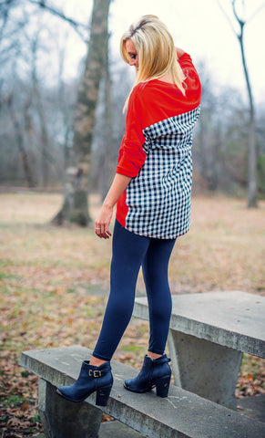 Gingham Back Tunic Top in Red