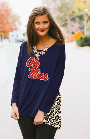 Ole Miss Leopard Back Tunic Top