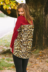 Leopard Back Tunic Top  in Crimson