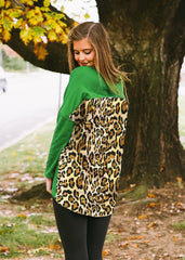 Leopard Back Tunic Top  in Green