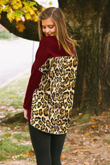 Leopard Back Tunic Top  in Maroon