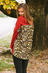 Leopard Back Tunic Top  in Red