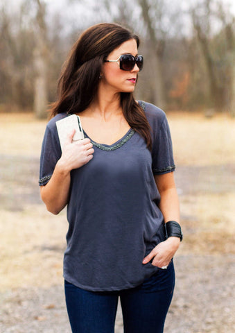 Hematite Trim Tee in Grey