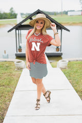 Nebraska Cornhuskers Knot So Basic Cuff Tee