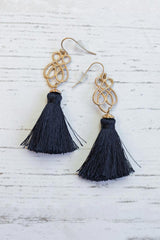 On The Fringe Tassel Earrings-Navy