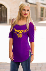 Minnesota State "On with the Show" Scoop Neck Beaded Trim Tee