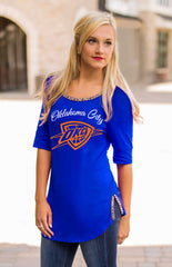 OKC Thunder "On with the Show" Scoop Neck Beaded Trim Tee