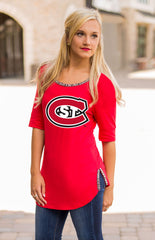 St. Cloud "On with the Show" Scoop Neck Beaded Trim Tee