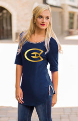 University of Wisconsin Eau Claire "On with the Show" Scoop Neck Beaded Trim Tee