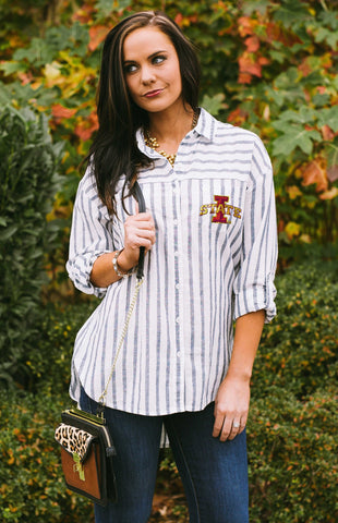 Iowa State Cyclones "I'll Be Back" Oversized Boyfriend Button Up