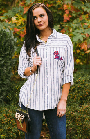 Ole Miss Rebels "I'll Be Back" Oversized Boyfriend Button Up
