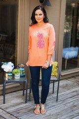 Havana Cabana Elbow Patch Crew Neck Tee - Coral