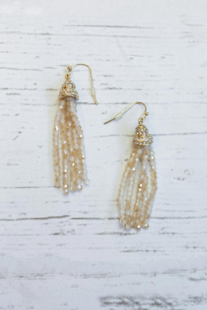 The Beaded Tassel Drop Chandeliers- Gold/Nude