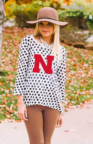 Nebraska "Style Spotted" Polka Dot Sweater