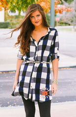 Auburn "Just Checkin" Plaid and Leopard Belted Tunic