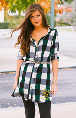 Baylor "Just Checkin" Plaid and Leopard Belted Dress