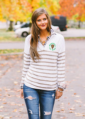 Marshall University Quarterzip Lurex Striped Sweater