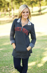 Arkansas "Cozy Up" Quarter Zip Tunic in Charcoal