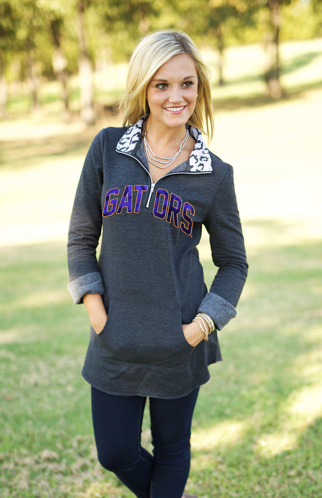 Florida "Cozy Up" Quarter Zip Tunic in Charcoal