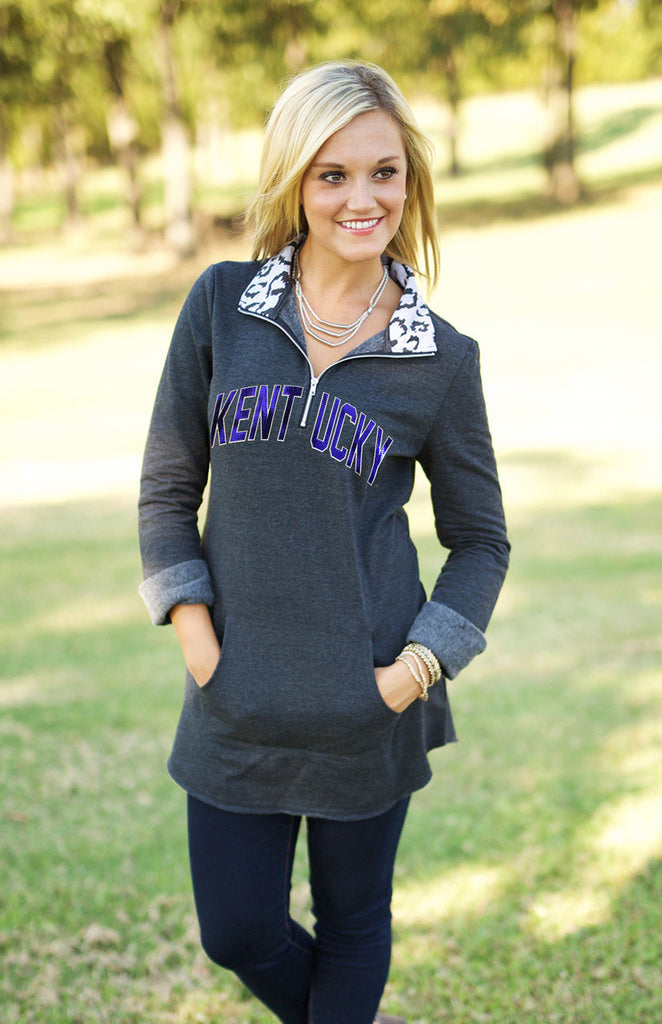 Kentucky "Cozy Up" Quarter Zip Tunic in Charcoal