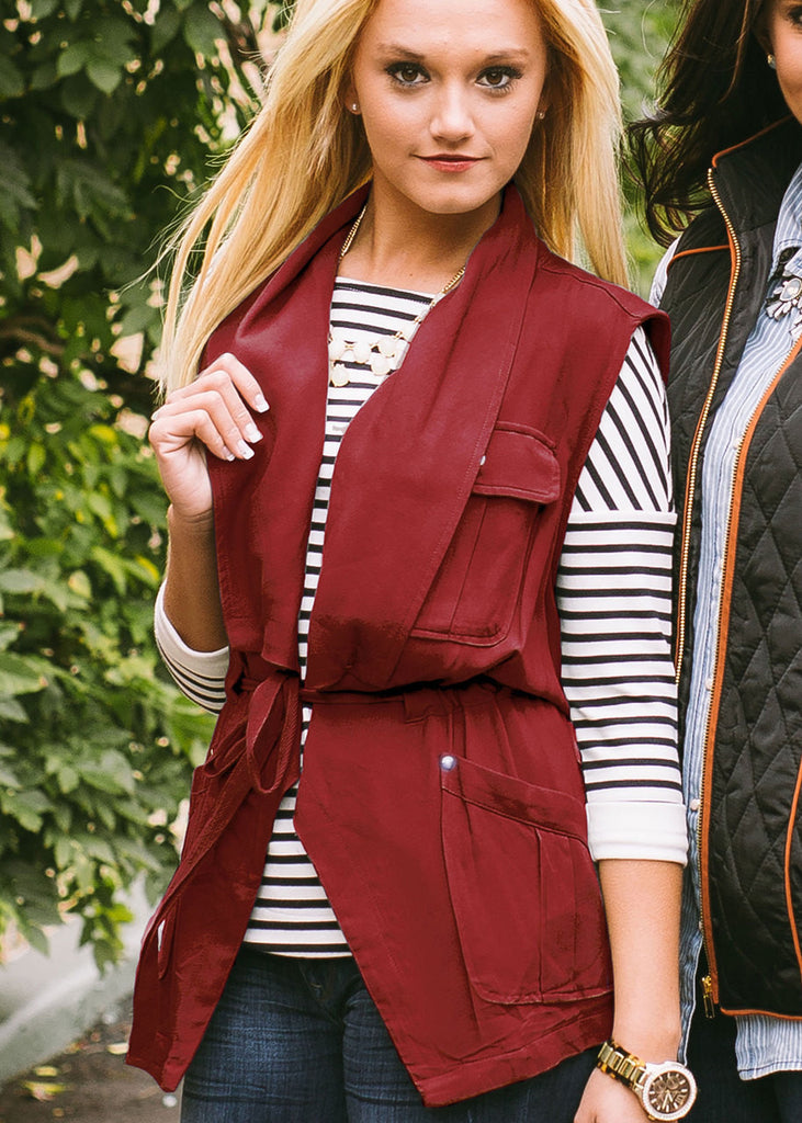 Dressed to Impress Crimson Drawstring Utility Vest