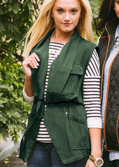 Dressed to Impress Dark Green Drawstring Utility Vest
