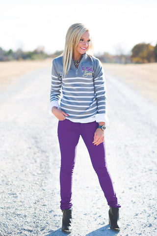 LSU Tigers Lurex Stripe Quarter Zip Top