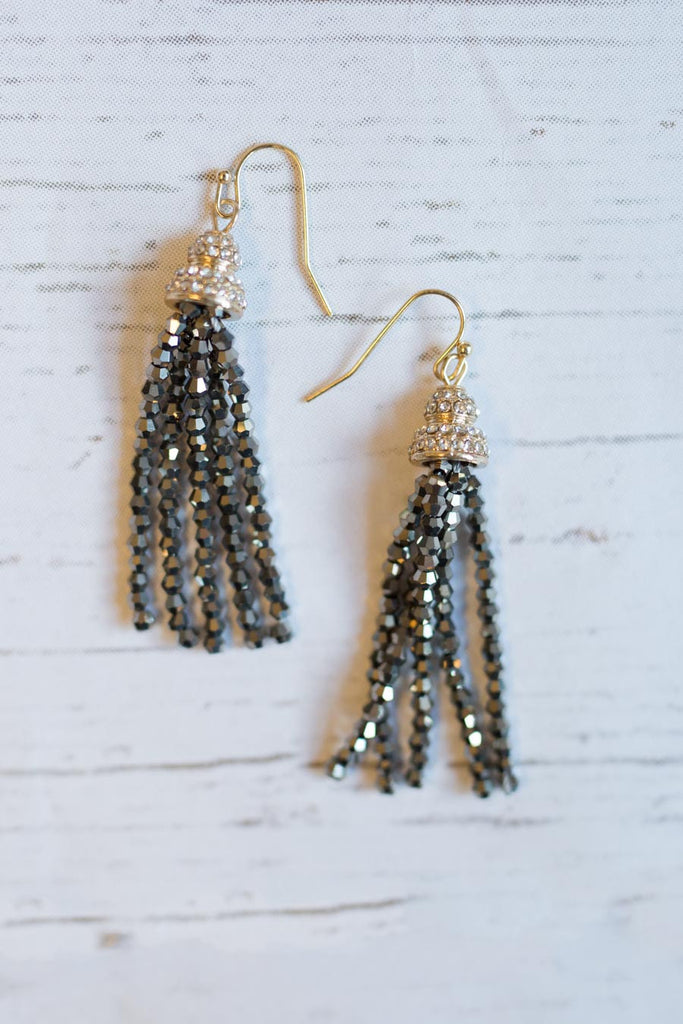 The Beaded Tassel Drop Chandeliers- Gold/hematitie