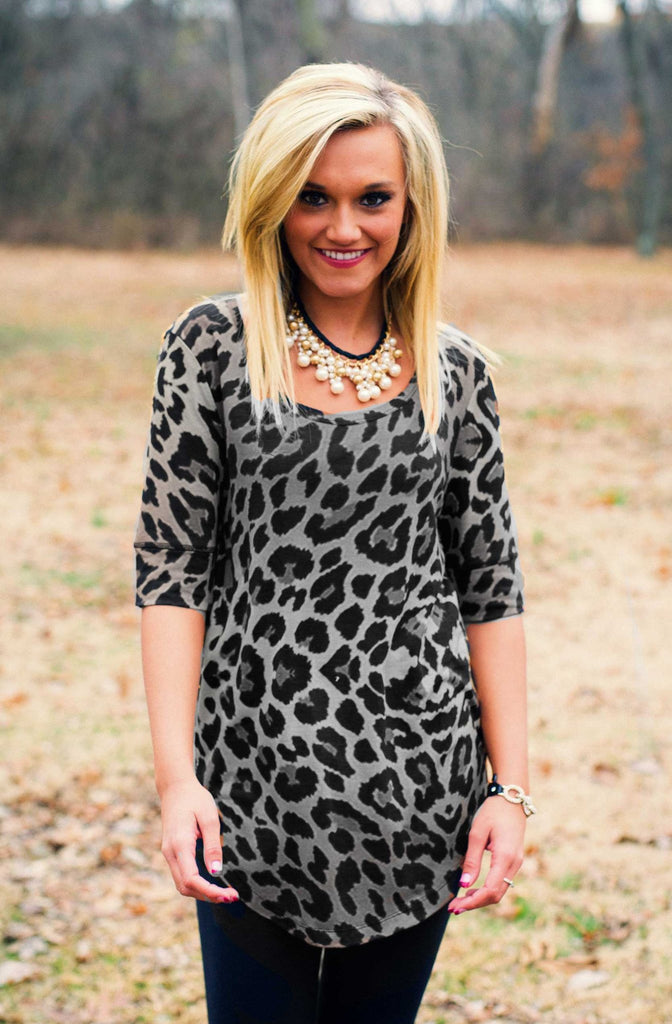 Grey Leopard Half Sleeve Tee
