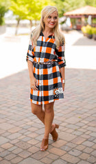 Oklahoma State "Just Checkin" Plaid and Leopard Belted Dress