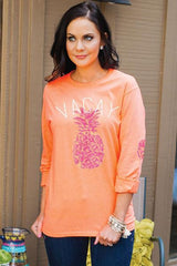 Havana Cabana Elbow Patch Crew Neck Tee - Coral